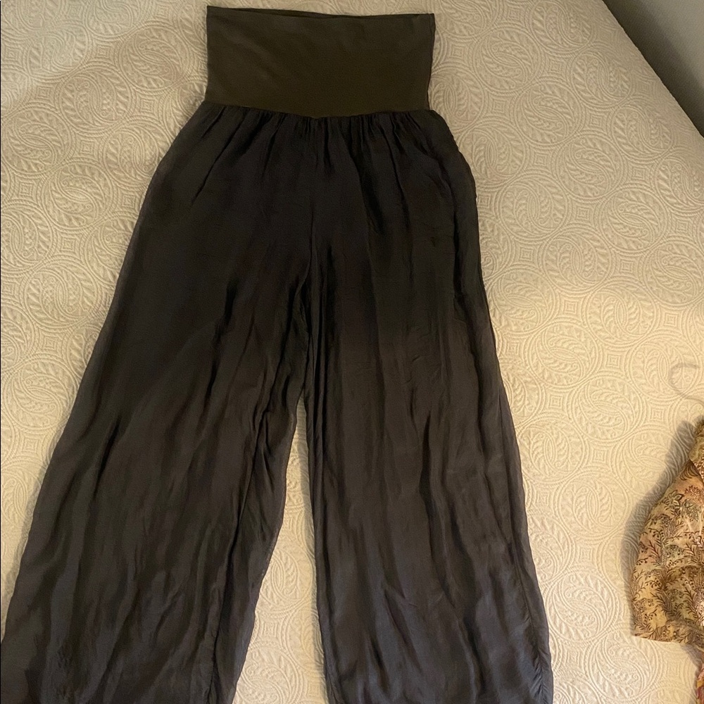 Tempo Paris Olive Silk Wide Pants
